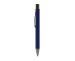 Stylo à poussoir en aluminium recyclé au toucher gomme et encre bleue couleur bleu marine
