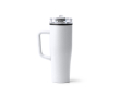 Mug isotherme en acier inoxydable et plastique avec paille 830ml couleur blanc