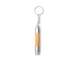 Stylo en bambou avec lampe torche LED, détails métallisés et encre bleue couleur argenté