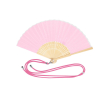 Éventail en polyester et bambou avec cordon assorti pour le transport couleur rose