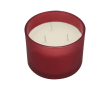 Bougie parfumée en pot de verre à trois mèches, plusieurs parfums couleur rouge