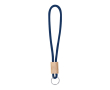 Porte-clés en cordon polyester coloré avec réglage en bambou couleur bleu marine