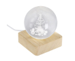 Décoration de Noël boule de verre avec base en bois et lumière chaude couleur naturel
