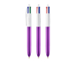 Stylo bille en plastique finition métallique, encre 4 couleurs BIC® couleur mauve