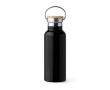 Bouteille en inox avec couvercle en bambou et anse pliable 500ml couleur noir