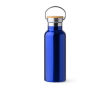 Bouteille en inox avec couvercle en bambou et anse pliable 500ml couleur bleu roi
