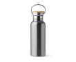 Bouteille en inox avec couvercle en bambou et anse pliable 500ml couleur argenté