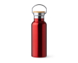 Bouteille en inox avec couvercle en bambou et anse pliable 500ml couleur rouge