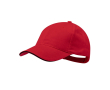 Casquette en coton peigné 6 panneaux avec détail sur la visière couleur rouge