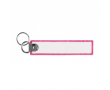 Étiquette brodée impression intégrale avec double anneau porte clés couleur fuchsia