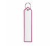 Porte-clés impression intégrale en polyester avec design étiquette couleur fuchsia
