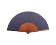 Eventail élégant en bois foncé et tissu en polyester couleur bleu