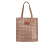 Sac en papier de jute avec poignées et écusson en cuir couleur marron