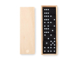 Domino publicitaire dans une boîte en bois couleur bois