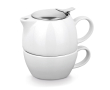 Set de thé 2 en 1 avec une théière et une tasse couleur blanc