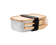 Récipient en inox avec couteau et fourchette couleur bois
