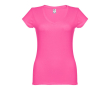 T-shirt floqué avec col V pour femme 150 g/m2 couleur fuchsia