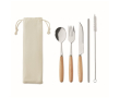 Couverts publicitaires en acier et en bois couleur beige