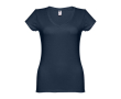 T-shirt floqué avec col V pour femme 150 g/m2 couleur bleu foncé