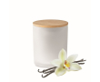 Bougie en verre et couvercle en bambou couleur blanc