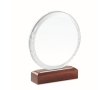 Trophée rond en verre avec socle couleur bois