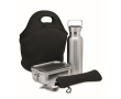 Set avec bouteille, lunchbox, couverts et sac couleur noir