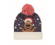 Gorro navideño de punto en suave acrílico elástico con puño y borla couleur bleu