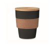 Vaso de plástico reciclado con cinta de corcho y tapa de bambú 300ml couleur noir