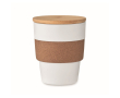 Vaso de plástico reciclado con cinta de corcho y tapa de bambú 300ml couleur blanc