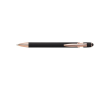 Stylo stylet métallique avec détails en or rose, mine bleue couleur noir