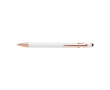 Stylo stylet métallique avec détails en or rose, mine bleue couleur blanc