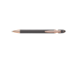 Stylo stylet métallique avec détails en or rose, mine bleue couleur gris