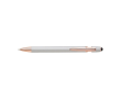 Stylo stylet métallique avec détails en or rose, mine bleue couleur argenté