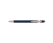 Stylo stylet métallique avec détails en or rose, mine bleue couleur bleu marine