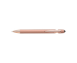 Stylo stylet métallique avec détails en or rose, mine bleue couleur saumon