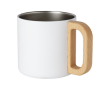 Mug en acier recyclé avec isolation et poignée en bois 360ml couleur blanc