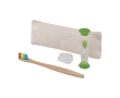Set dentaire avec brosse à dents et sablier dans une trousse couleur vert