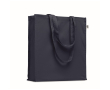 Sac en coton bio coloré à soufflet et longues anses 220 g/m² couleur bleu