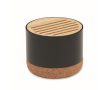 Haut-parleur circulaire sans fil avec bambou et base liège couleur noir