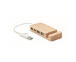 Hub USB en bambou avec 4 ports et câble de 20 cm couleur bois