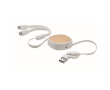 Câble de charge multi-USB rétractable de 90 cm avec bambou couleur blanc