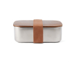 Lunch box en inox recyclé à couvercle en bois et fermoir couleur argenté