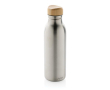 Bouteille en inox recyclé avec bouchon en bambou 600ml couleur argenté