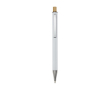 Stylo en aluminium recyclé à bouton en bambou, mine bleue couleur blanc