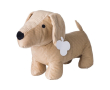 Chien en peluche en velours côtelé, yeux brodés et étiquette couleur marron