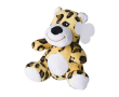 Petit léopard en peluche avec yeux brodés et étiquette couleur multicolore