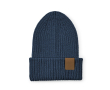 Bonnet en coton recyclé à écusson décoratif et fini côtelé couleur bleu
