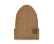 Bonnet en coton recyclé à écusson décoratif et fini côtelé couleur camel