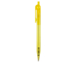 Stylo transparent en plastique avec détail sur le bouton-poussoir couleur jaune transparent