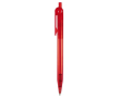 Stylo transparent en plastique avec détail sur le bouton-poussoir couleur rouge transparent